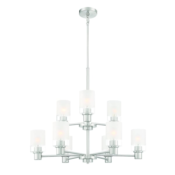 Designers Fountain Cedar Lane 9 Light Modern Brushed Nickel with Clear Etched Glass Shades Chandelier For Dining Rooms D236M-9CH-BN - main
